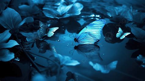 Blue Butterflies On A Dark Night Background, Asthetic Blue Picture ...