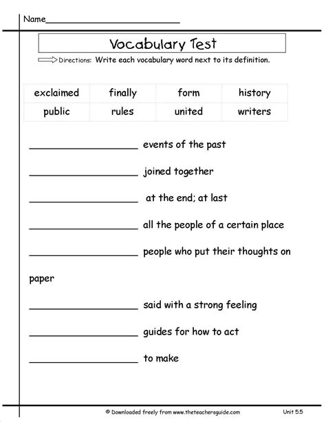 5 Vocabulary Worksheets Second Grade 2 unitfiveweekfivevocabtestttg ...