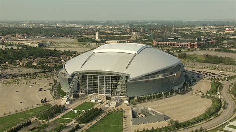 1080 stock footage aerial video AT&T Stadium, Rangers Ballpark, Six ...