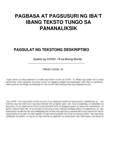 SOLUTION: Pagsulat ng tekstong deskriptibo - Studypool