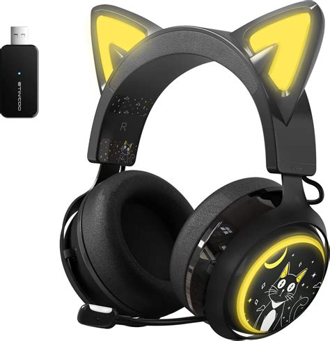 SOMIC GS510 Black Cat Ear Headsets 2.4G Wireless Gaming Headphones with ...