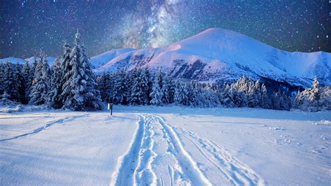 1920x1080, Milky Way On The Night Sky Over The Snowy - Winter Wallpaper ...