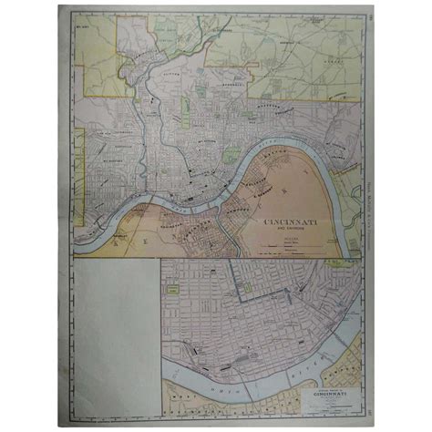 Large Original Antique City Plan of Cincinnati, USA, circa 1900 For ...