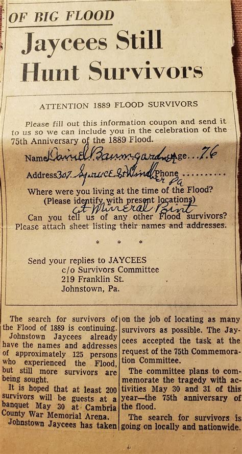 Vintage Johnstown: 1889 Flood Survivors Project - David Baumgartner