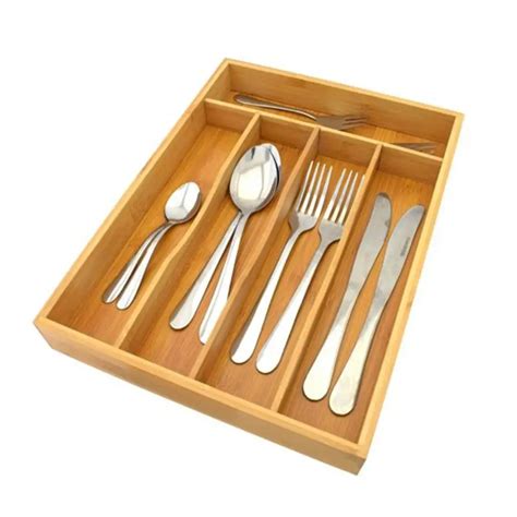 5 Grid Kitchen Cutlery Storage Box Expandable Cutlery Cutlery Tray Bamboo Drawer Organizer-in ...