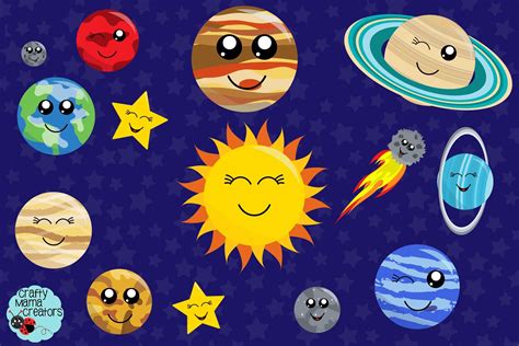 Planets Clipart, Solar System Clip Art Kawaii Graphics By Crafty Mama ...