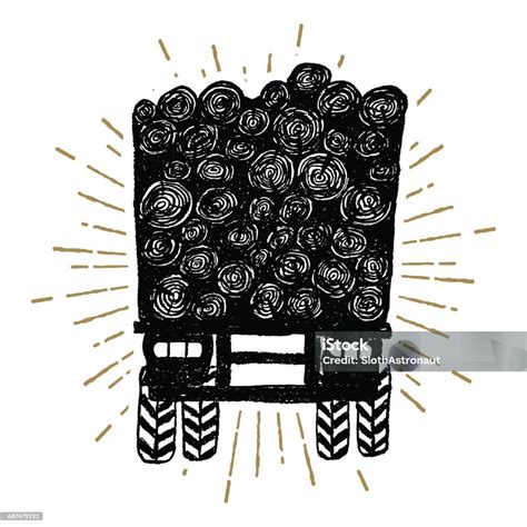 Hand Drawn Icon With A Textured Log Truck Vector Illustration Stock ...