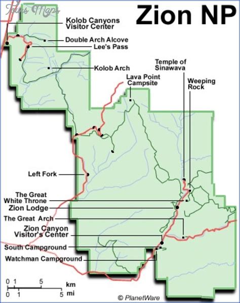 ZION NATIONAL PARK USA MAP - ToursMaps.com