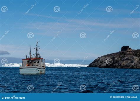 Boat Near a Shore at the North Pole with Icebergs Floating the Water Stock Photo - Image of cold ...