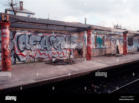 Vandalized Gun Hill road elevated train station in the Bronx NY in the ...