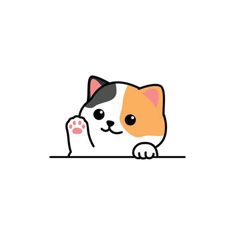 Cute calico cat waving paw cartoon, vector illustration 19029239 Vector Art at Vecteezy