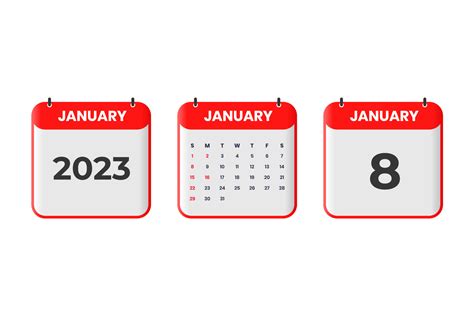 January 2023 calendar design. 8th January 2023 calendar icon for schedule, appointment ...