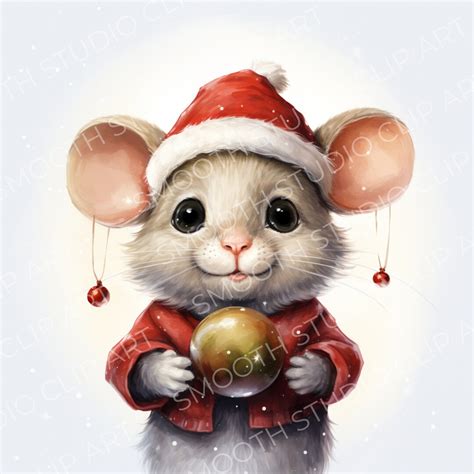 20 Christmas Mouse Clipart, Bundle of 20 Adorable Christmas Mouse JPG Digital Images Holiday ...