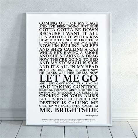 Mr Brightside Song Lyrics Print Official Licensed Print Poster unframed - Etsy UK