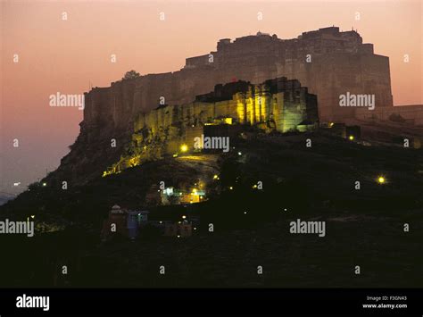 Night view of Mehrangarh fort ; Jodhpur ; Rajasthan ; India Stock Photo ...