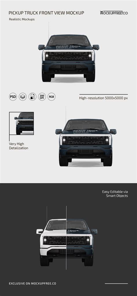 Pickup Truck Front View Mockup Template for Photoshop