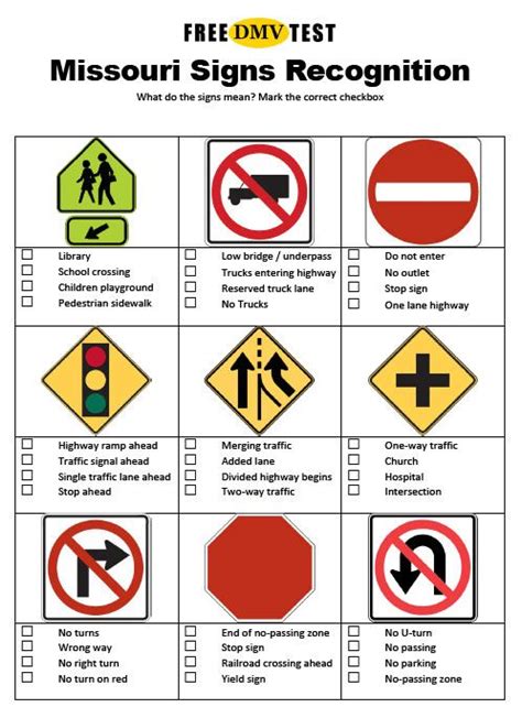 Missouri Signs Recognition Test in 2024 | Traffic signs test, Licence ...