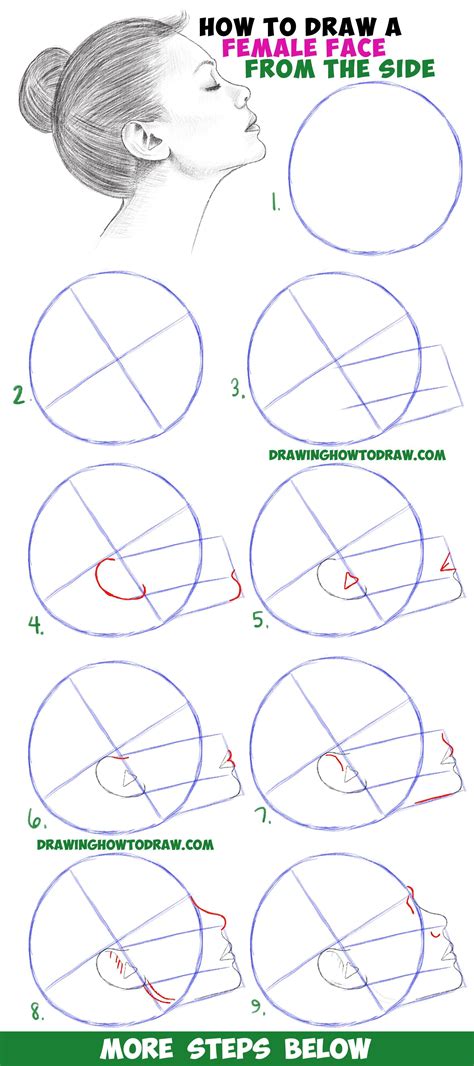 Learn How to Draw a Face from the Side Profile View (Female / Girl / Woman) Easy Step by ...