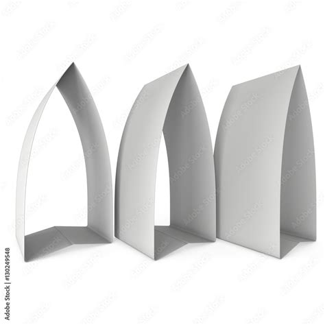 Three blank paper tent cards. 3d render illustration isolated. Table ...