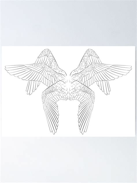 "Seraph Wings Outstretched and Folded Lineart" Poster for Sale by ...