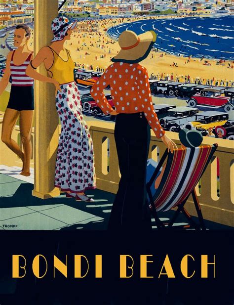 Bondi Beach NSW Australia Vintage Art Deco painting Poster Print