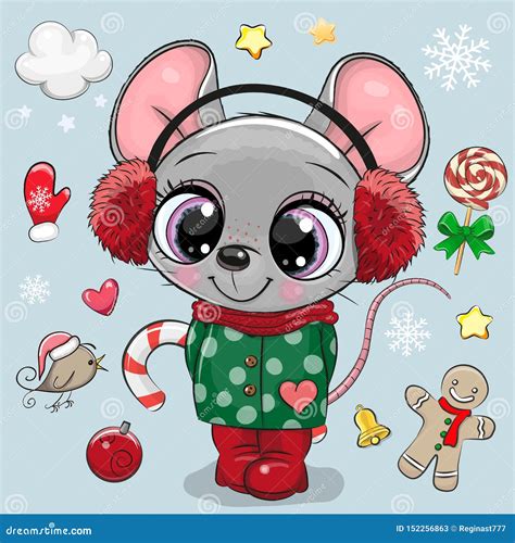 Cartoon Mouse Girl in a Coat and Fur Headphones Stock Vector ...