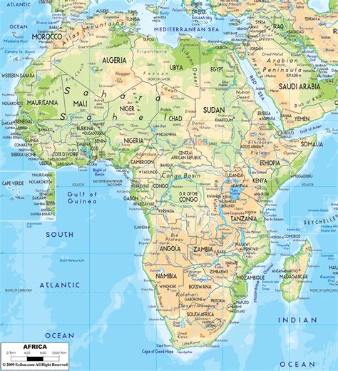 Physical Map of Africa - Ezilon Maps