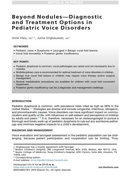 Beyond Nodules-Diagnostic and Treatment Options in Pediatric Voice Disorders | Descargar gratis ...