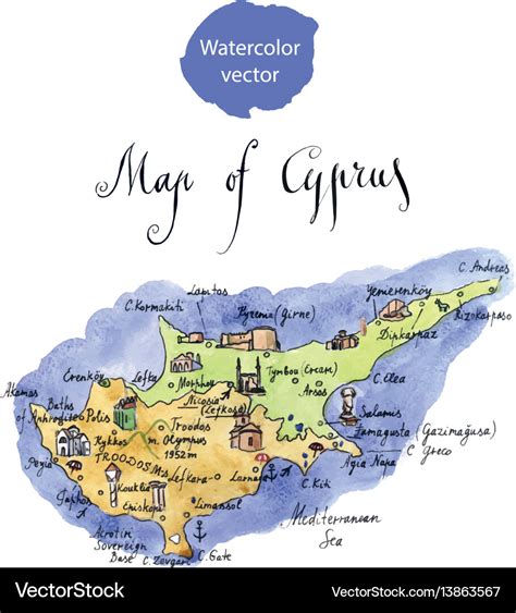 Map of attractions of cyprus Royalty Free Vector Image