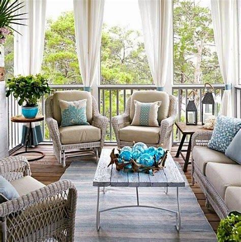 Coastal Summer Porch Ideas with Outdoor Curtains | Ocean home decor ...