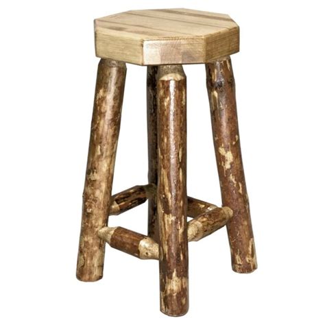 Rustic Log Bar Stools No Back 24 In Lodge Cabin Style Barstools Amish Made | eBay