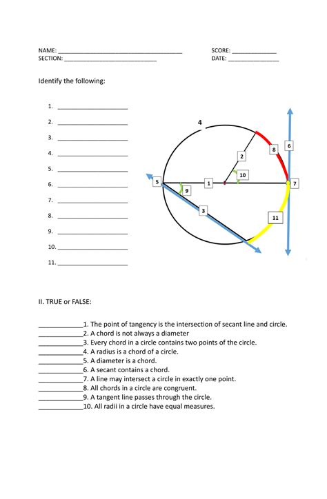 Circle Test 1 - NAME: _______________________________________ SCORE: ______________ SECTION ...