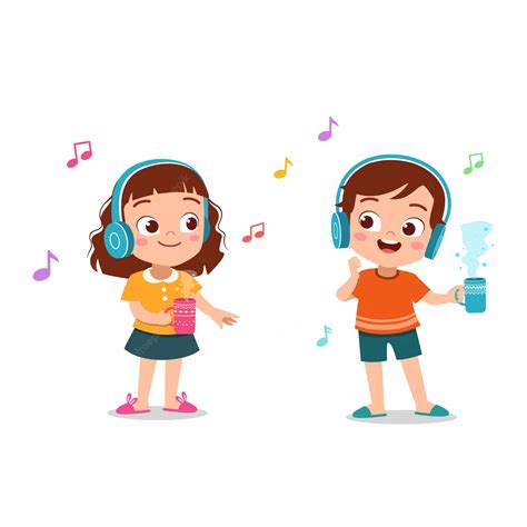 Premium Vector | Kids listening to music illustration