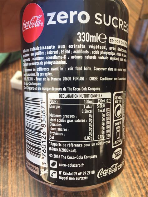 Coke Zero Nutrition Label