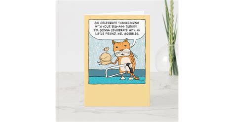 Funny Cat and Little Turkey Thanksgiving Card | Zazzle