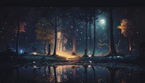 Mystical forest scene at night as digital art, Generate Ai 22874917 ...