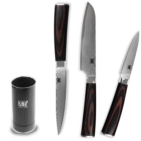 High Quality Japanese Damascus Knife Set 3.5" Paring 5"Utility Santoku VG10 Damascus Steel ...