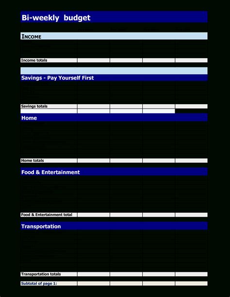 Weekly Paycheck Budget Spreadsheet intended for Free Bi Weekly Home Budget Templates At ...