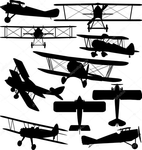 silhouettes de l'ancien avion - contours de biplans — Image vectorielle gomixer © #53064875