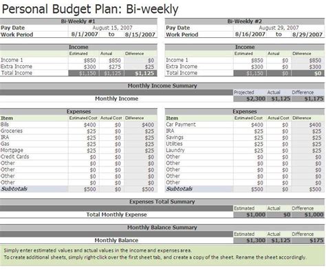 Biweekly Budget | Biweekly Budget Excel Template | Budget spreadsheet template, Excel budget ...