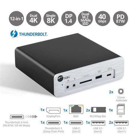 Thunderbolt 3 DP 1.4 Docking Station with Dual M.2 NVMe SSD & PD ...