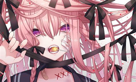 1920x1200px, 1080P free download | Anime girl, yandere, lollipop, pink hair, bandaid, Anime, HD ...