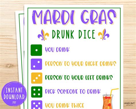 Mardi Gras Drunk Dice Drinking Game Fat Tuesday Party Games | Etsy