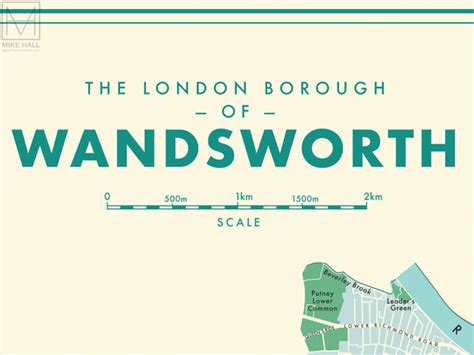 Wandsworth (London borough) retro map giclee print – Mike Hall Maps ...