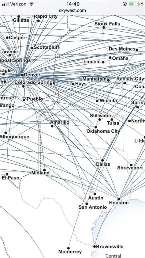 SkyWest airlines route map shows routes from Stillwater to Denver ...