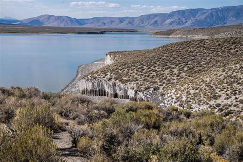 Drone Shot of Crowley Lake and Stone Columns in California Stock Image ...