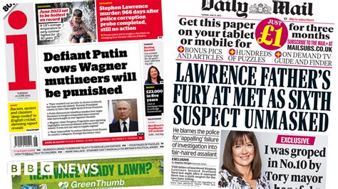 Newspaper headlines: Putin defiant and 'fury' over new Lawrence suspect | Flipboard