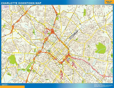 Charlotte downtown wall map | Wall maps of countries of the World