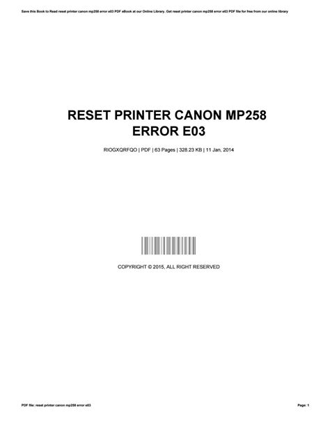 Reset printer canon mp258 error e03 by DaphneHagen1304 - Issuu