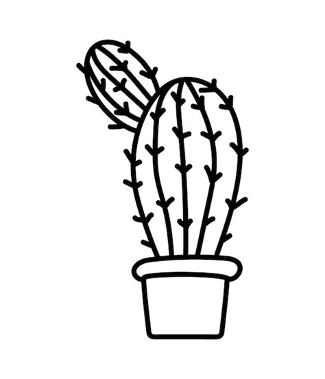 Premium Vector | A black and white drawing of a cactus in a pot.